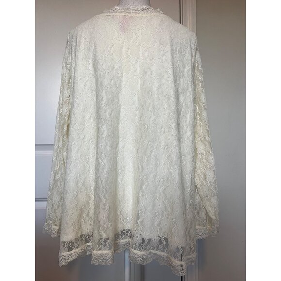 Vtg Woman Within Ivory Lace Long Sleeve Top 2X Stretch Sheer Sleeve Lined Boho - Picture 2 of 7